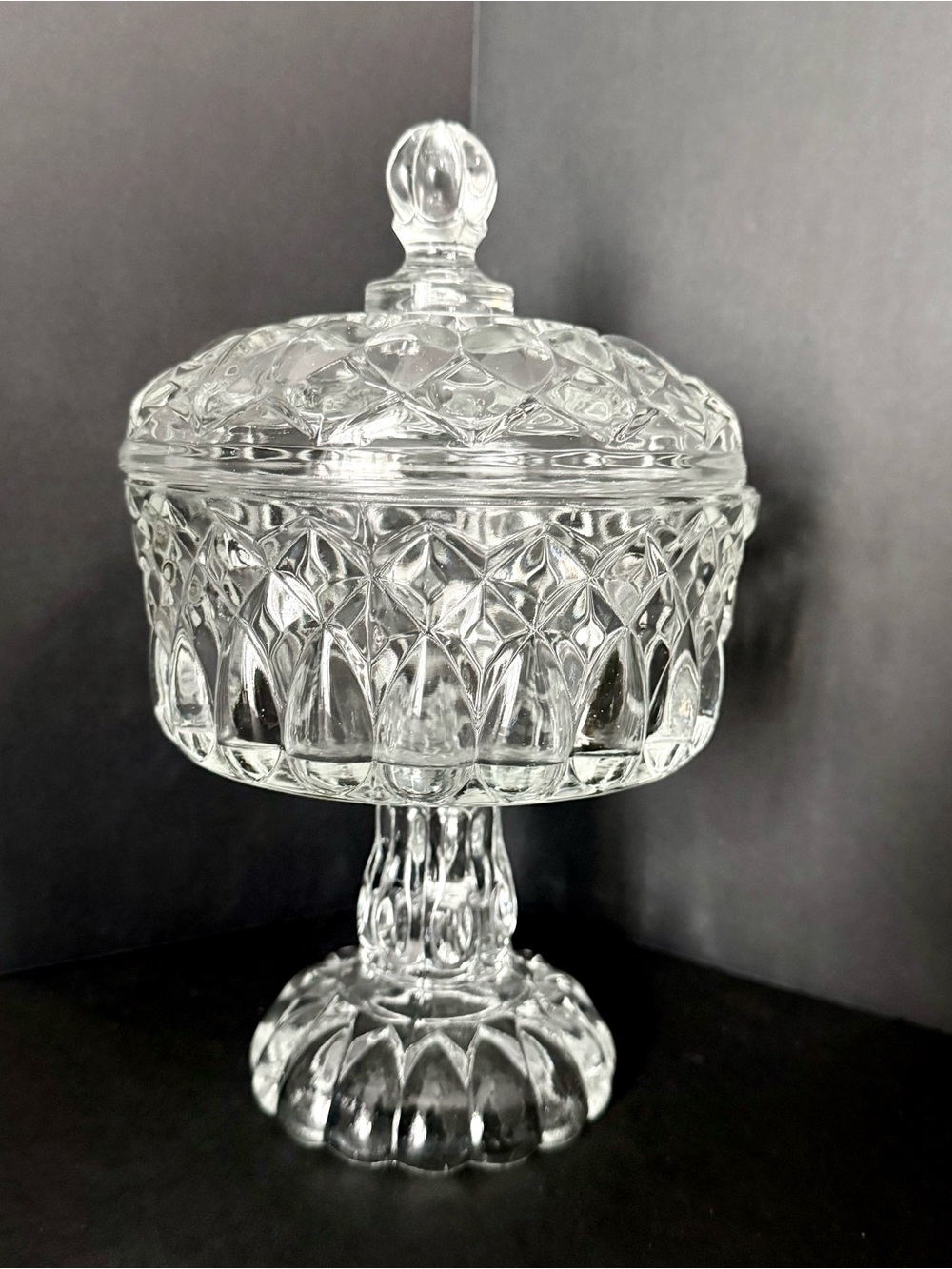Antique Adam’s & Co. EAPG Glass Covered Footed Compote Job’s Tears ART Pattern